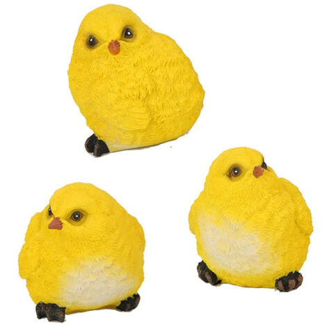Dekorative Harzfiguren – 3-teiliges Figurenset: Huhn, Hahn, Küken – für den Garten – Handgefertigtes Harzgeschenk, Gelb