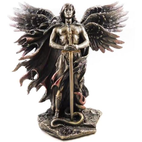 Dekorative Harzstatue eines sechsflügeligen Schutzengels (Seraph), handgefertigte Skulptur mit Bronze-Finish, 12 x 6 x 15 cm, antiker religiöser Gegenstand