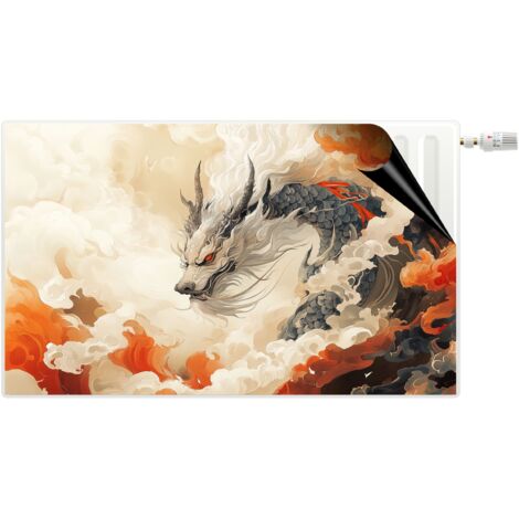Dekorative Heizkörpermagnetabdeckung. Dekorative Heizkörpermatte mit einem Drachen.