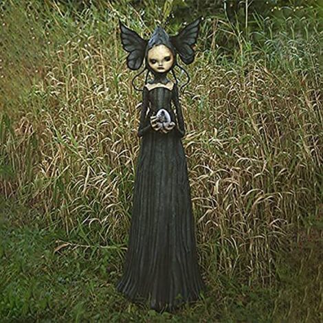 Dekorative Hexenstatue aus glänzendem Kunstharz, gruselige Halloween-Dekoration für Wohnzimmer und Garten mit gefalteten Händen