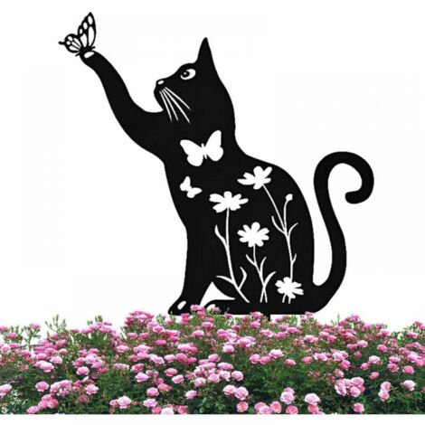 Dekorative Katze, Metallkatzen-Gartenstatuen für draußen, hohler schwarzer Katzenpfahl, für Gartendekoration und Rasenornamente für Liebhaber