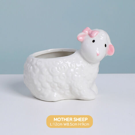 Dekorative Keramik-Schafvase, Mini-Porzellan-Pflanztopf aus weißem Porzellan, 240 g – ideales Geschenk für Zuhause oder Büro, mit Abflussloch