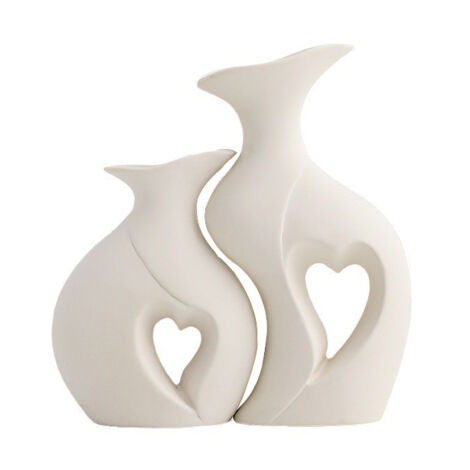 „Dekorative Keramikvase – Elegantes weißes Herz-Set aus Schaumstoffplatte, kreative Vase für schlichte und hochwertige Inneneinrichtung“