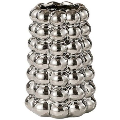 Dekorative Keramikvase in Blasenform, moderner und einzigartiger Blumentopf für Wohnzimmer, Büro oder Eingangsbereich, Silber