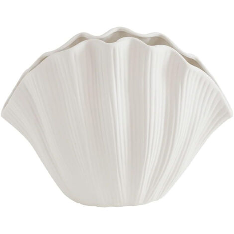 Dekorative Keramikvase, manoförmiger Ring, hellblau, Vase für Trockenblumen, Muschelvase aus Keramik, weiße Vase