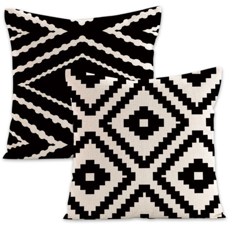 Dekorative Kissenbezüge für Frühling und Sommer für Sofa, Bett, Auto und Zuhause, 45 x 45 cm, 2er-Set, schwarz-weißes geometrisches Muster