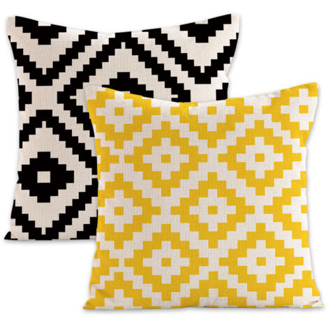 Dekorative Kissenbezüge für Frühling und Sommer für Sofa, Bett, Auto und Zuhause, 45 x 45 cm, 2er-Set, schwarz-weißes geometrisches Muster