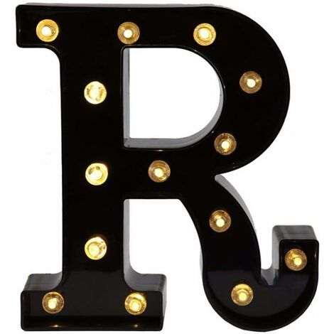 Dekorative LED-Buchstaben, 26 englische Alphabet-Buchstaben, kreatives LED-Licht, schwarze Kunststoff-Buchstaben für Zuhause, Party, Bar, Hochzeit, Geburtstag, Valentinstag, Festival (R)