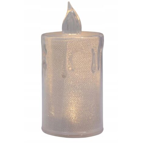 Dekorative LED-Kerze, 10,5 cm, transparent mit Glitzereffekt, warmweiß