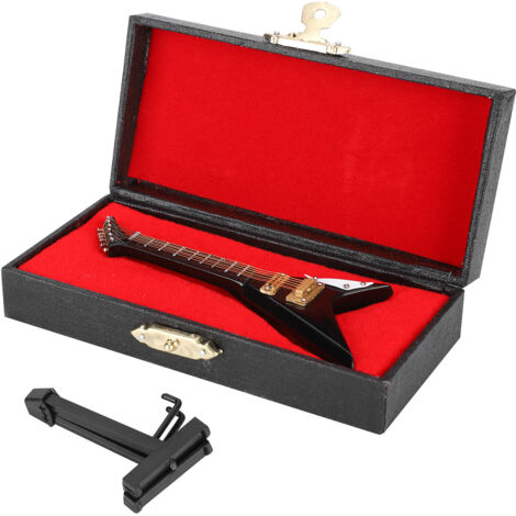 Dekorative Miniaturgitarre, schwarz, 10 cm – V-förmiges Musikinstrumentenmodell – Originelle Geschenkidee
