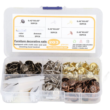 Dekorative Möbelnägel mit Chrysanthemenmotiven, 200 Stück aus Kohlenstoffstahl, komplettes Set mit Linealen und Resten