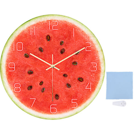 Dekorative runde Acryl-Wanduhr mit Wassermelonen-Design für Büro und Wohnzimmer