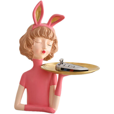 Dekorative Schreibtischfigur  Hasenmädchen mit Tablett  Niedliches nordisches Design  Kreative Wohndekoration für Schlafzimmer, Eingangsbereich oder Büro