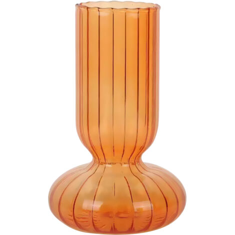 Dekorative Vase Sablon - Transparentes Modell aus farbigem Glas, ideal für Hydrokultur und Blumenarrangements im Wohnzimmer (orange, gestreifte Muster)