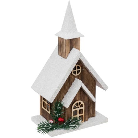 FÉÉRIC LIGHTS AND CHRISTMAS Dekorative Weihnachtskirche aus Holz, 27 cm