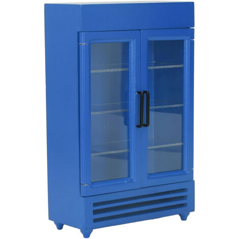 Dekorativer blauer Mini-Kühlschrank im Maßstab 1:12 für Puppenhäuser, tragbar und detailgetreues Miniatur-Accessoire.