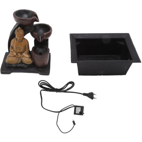 Dekorativer Buddha-Wasserfall aus Kunstharz mit LED-Beleuchtung für Zuhause und Büro – EU-Stecker 220–240 V