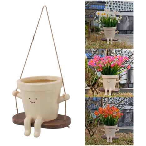 Dekorativer Hängeblumentopf mit wackelndem Gesicht – Kunstharz – Hängender Blumentopf für drinnen und draußen – Niedlicher Gesichtsausdruck – 13,5 x 10 x 11 cm