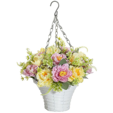 Dekorativer Hängekorb – Künstliches Blumenarrangement aus Eisen, Wand- oder Außendekoration für Zuhause