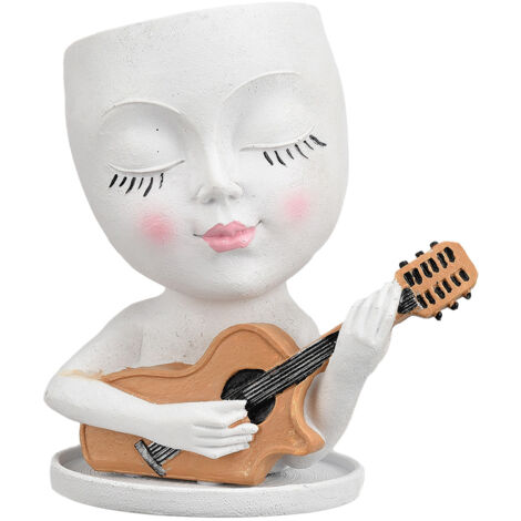 Dekorativer Harztopf mit menschlichem Gesicht und Gitarrenform, weiße Vase