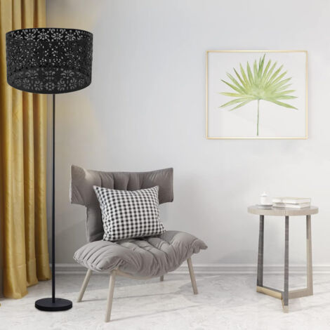 Dekorativer Metalllampenschirm E27/E14 mit Blumenmuster – Schwarz