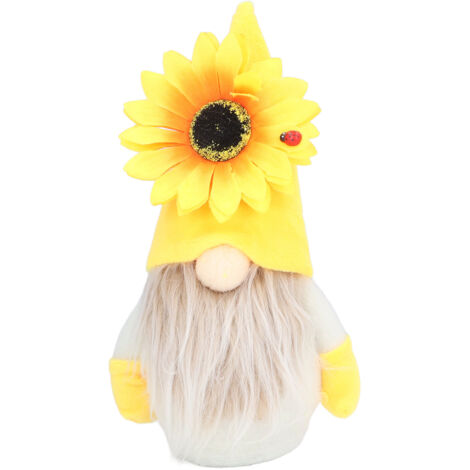 Dekorativer Plüsch-Gnom „Gelber Sonnenblumen-Gnom“ (gesichtslos) – Glücksbringer für den Frühling – zur Heimdekoration