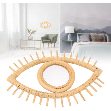 Dekorativer Rattanspiegel von Mura – MirrorEye – Böhmische Handwerkskunst – Augenförmiger Spiegel aus Naturrattan, Symbolischer Schutz