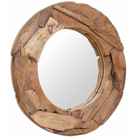 Dekorativer Spiegel Teak 80 cm Rund