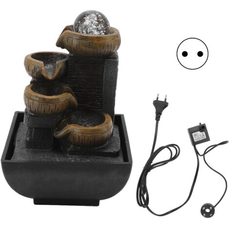 Dekorativer Tischbrunnen, fließendes Wasserornament aus Kunstharz mit bunten Leuchtperlen, EU-Stecker 220–240 V