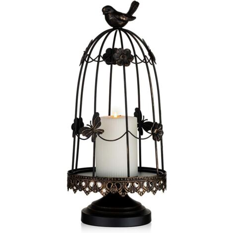 Dekorativer Vogelkäfig-Kerzenhalter für antike Dekoration, geeignet für Pflanzgefäße, Kerzen, Blumen, Girlande für Urlaub, Hochzeit, Tafelaufsatz, Schwarz, 38 cm