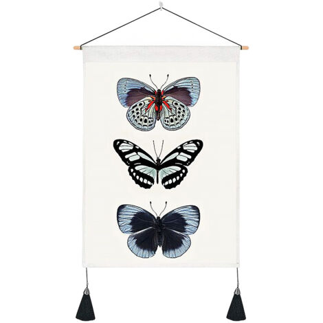 Dekorativer Wandbehang – Vintage-Schmetterlingsstoff – Polyester, 35 x 50 cm – Elegante Borte – Hochwertiger Druck – Mehrfarbig