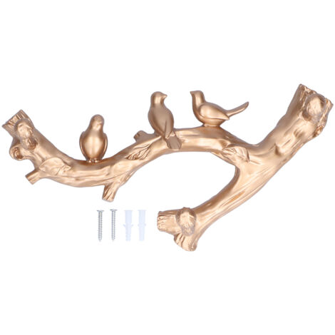 Dekorativer Wandhaken in Form eines goldenen Vogels auf einem Ast, dreidimensionales Dekorationsaccessoire für den Innenbereich (29,5 cm)