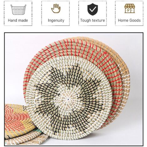 Dekorativer Wandkorb, vietnamesisches Kunsthandwerk aus buntem Kunststoffseil, im Bohème-Stil, Durchmesser 35 cm, Heimdekoration für Garten, Strand, Partygeschenk.