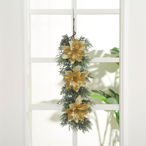 Dekorativer Wandkranz + Tannenzweig-Girlande für Tür oder Fenster + 60 x 28 cm + Farben: Gold, Weiß, Rot, Roségold, Korallenrot, Goldgelb, Kirschrot, Silber