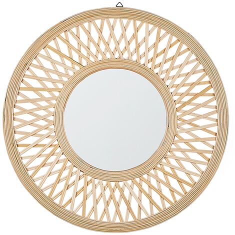 Dekorativer Wandspiegel Bambusholz rund ø 60 cm heller Holzfarbton Bacata - Heller Holzfarbton