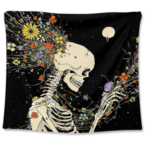 Dekorativer Wandteppich mit Totenkopfmotiv, Zen-Stil, fürs Schlafzimmer, farbenfroher vertikaler Wandteppich, ästhetisch.