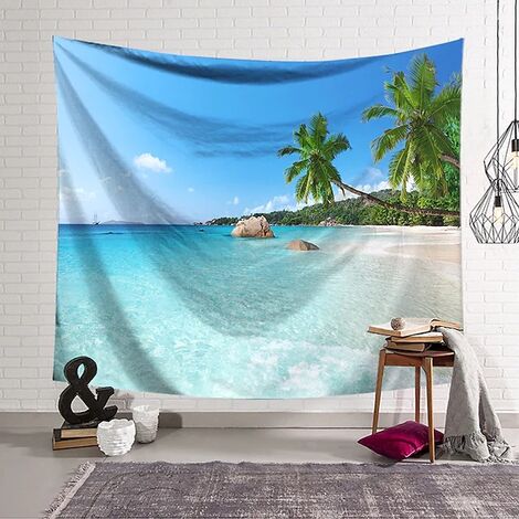 Dekorativer Wandteppich Schlafzimmer – T-Audace Tropical Beach Nature Sea Island Palme – 200 x 150 cm groß – Stofftapete – ästhetische Wandteppiche – Panorama-Dekoration