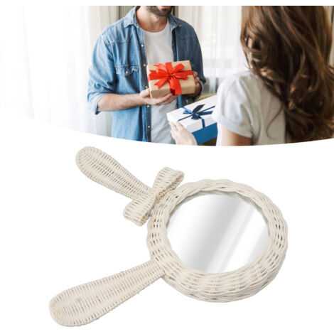 Dekorativer weißer Rattanspiegel mit Vintage-Hasenmotiv (HD) für Badezimmer/Schlafzimmer