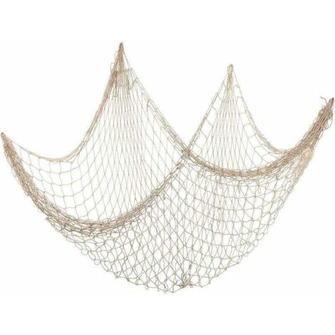 Dekoratives beigefarbenes Fischernetz, maritimes Fischernetz, Baumwollnetz, Wohnaccessoires, Wanddekoration im mediterranen Stil für Strand, Piraten, Meerjungfrauen, Partys, Wohnzimmer, Badezimmer, 2 
