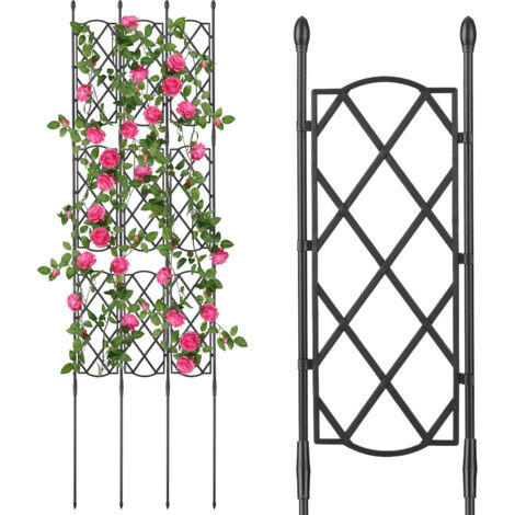 Dekoratives Rankgitter für Kletterpflanzen – Gitterrankgitter für Tomaten, Rosen, Clematis, 4 verstellbare schwarze Metallpaneele
