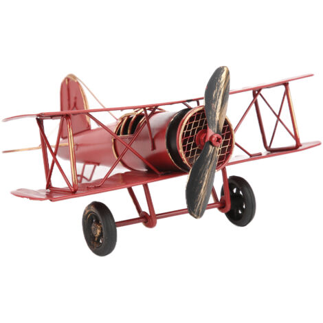 Dekoratives Vintage-Flugzeugmodell – Antikes, handgefertigtes Doppeldecker-Modell für Zuhause, Café oder Büro – Rot