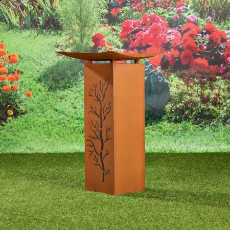 Dekosäule Säule Garten Feuerstelle Rost Edelrost Optik 66,5CM Deko Podest Blume