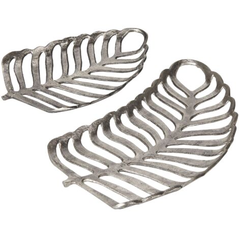 Dekotablett 2er Set Blatt AMNISOS Metall Silber