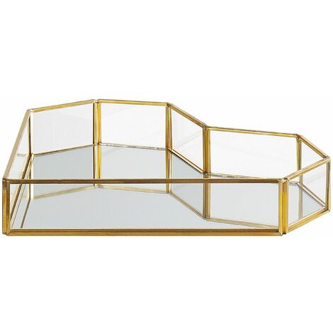 Dekotablett Glas transparent Edelstahl gold Antik Optik Spiegeleffekt Pontivy - Transparent