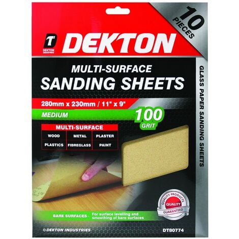 Dekton 10pc Pack of Sanding Sheet Sandpaper Coarse 100 Grit 280mm x 230mm