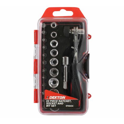 Dekton 22 pc Screwdriver Bit Ratchet Handle Socket Set 1/4" Hex Torx Pozi