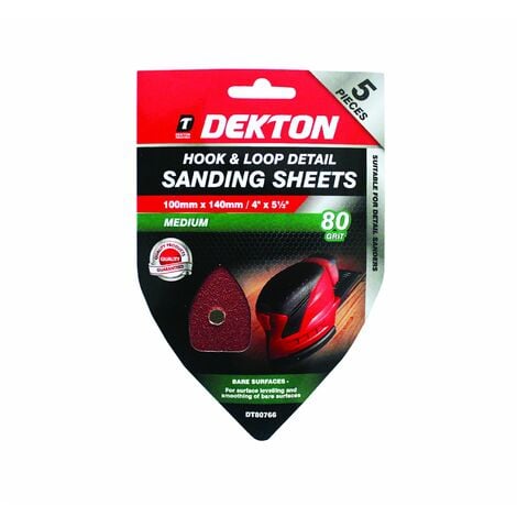 Dekton 5pc Detail Palm 140mm Velcro Hook & Loop Sanding Pads Sheets 80 Grit