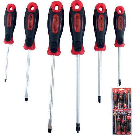Dekton 6pc Magnetic Soft Grip Slotted Flat Phillips Screwdriver Set 75mm - 150mm