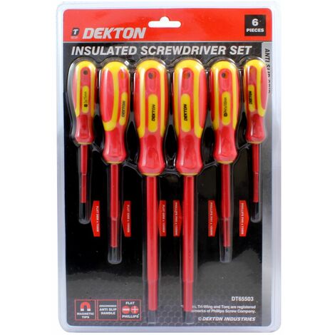 Dekton 6pc Screwdriver Set DIY Professional Flat Phillips Anti-slip Insulated Magnetic