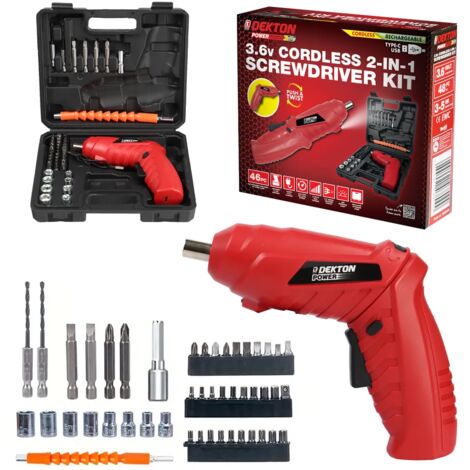 DEKTON CORDLESS SCREWDRIVER DRILL 3.6V ELECTRIC RECHARGEABLE BATTERY SET 600015